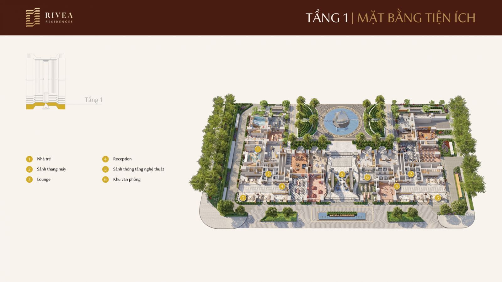 mặt bằng tiện ích tầng 1 Rivea Hà Nội