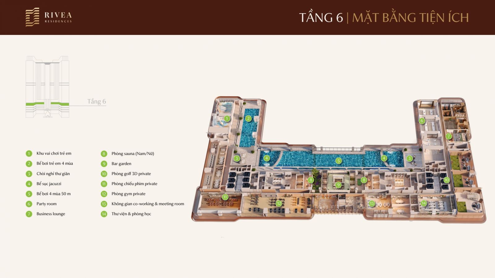 mặt bằng tiện ích tầng 6 Rivea Hà Nội